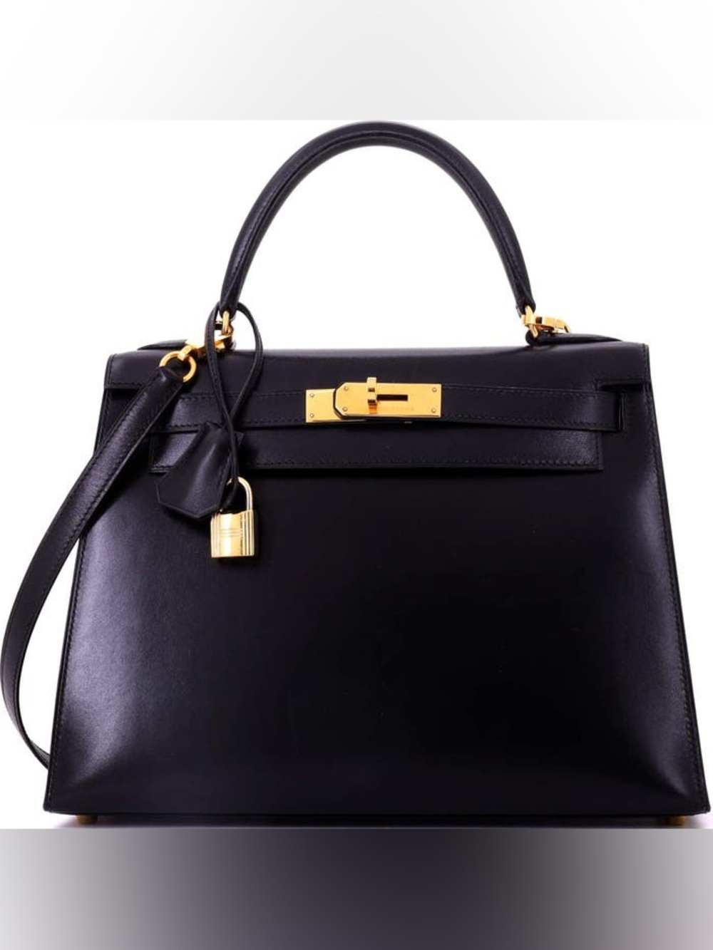 IMPORTED BOX CALFSKIN LEATHER BLACK NOIR GHW HANDMADE H KELLY 32 SELLIER